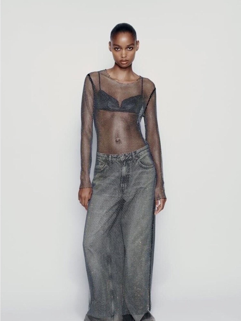 Sheer Black Mesh Long-Sleeve Top